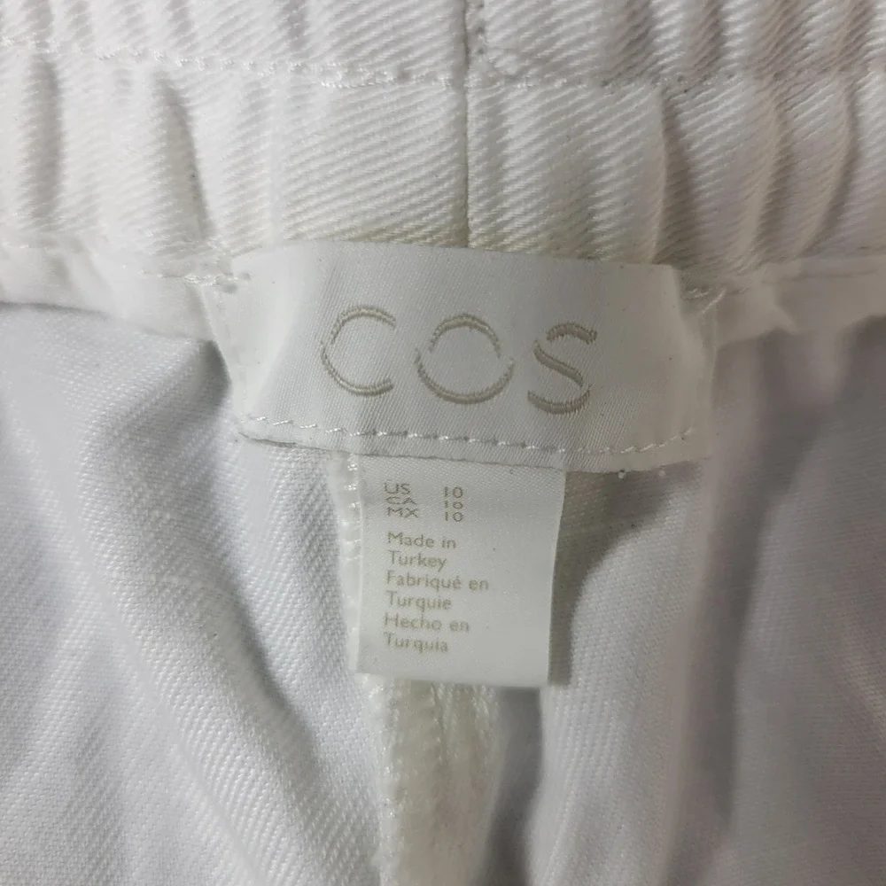 COS Women White Cotton Linen Blend Drawstring Tapered Trouser Pants Size 10